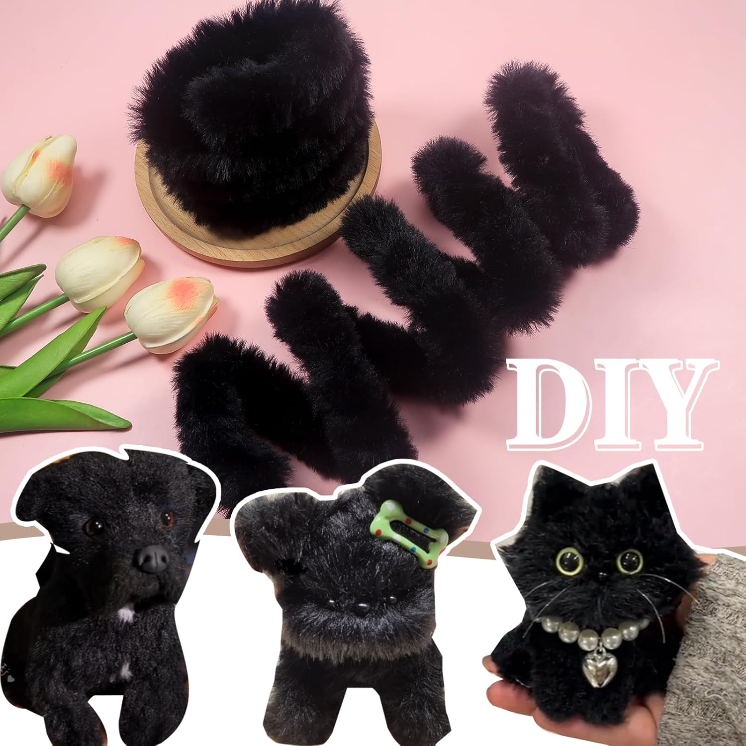 4Pcs 검은 파이프 클리너 공예 2cm 슈퍼 셔닐 실 - Art Craft Jumbo 리뷰 및 가격